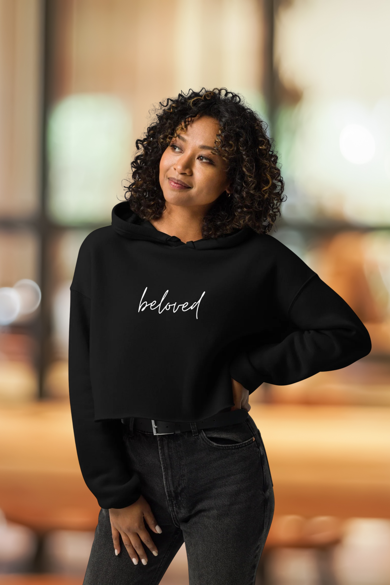 Cropped Hoodie - Beloved - Black