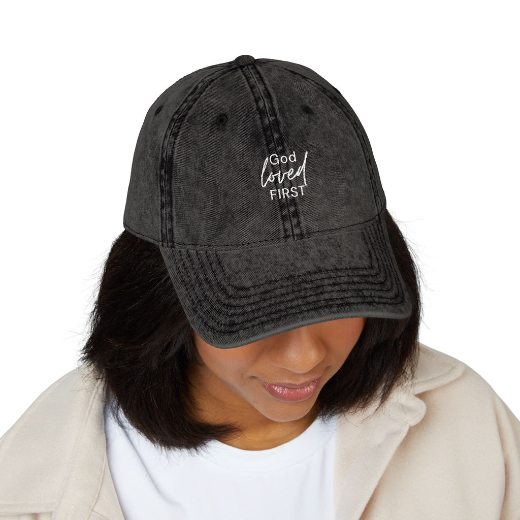 Embroidered ‘God loved first’ Vintage Washed Cap