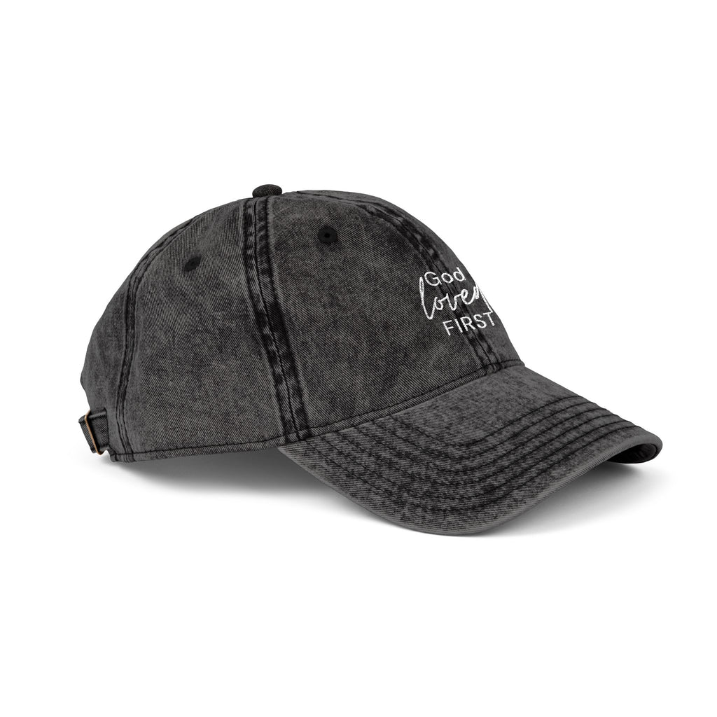 Embroidered ‘God loved first’ Vintage Washed Cap
