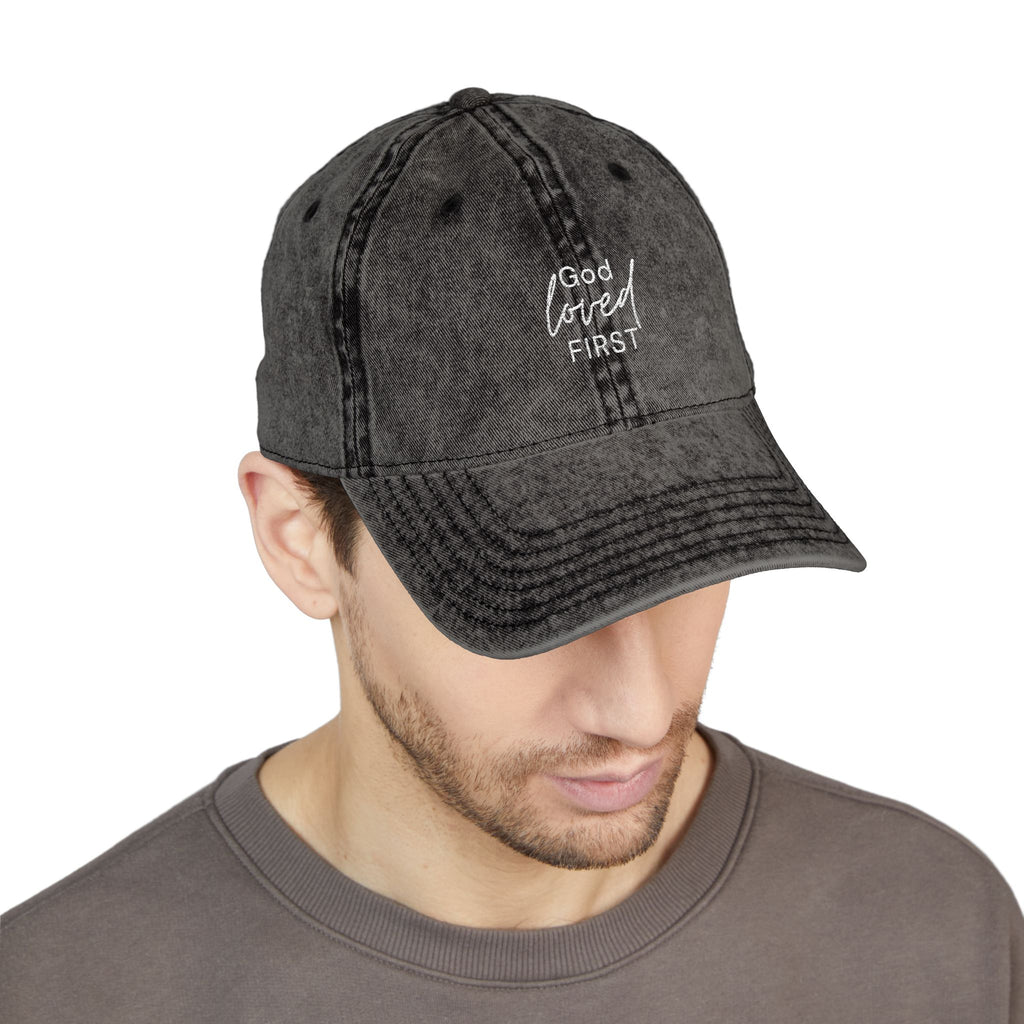 Embroidered ‘God loved first’ Vintage Washed Cap