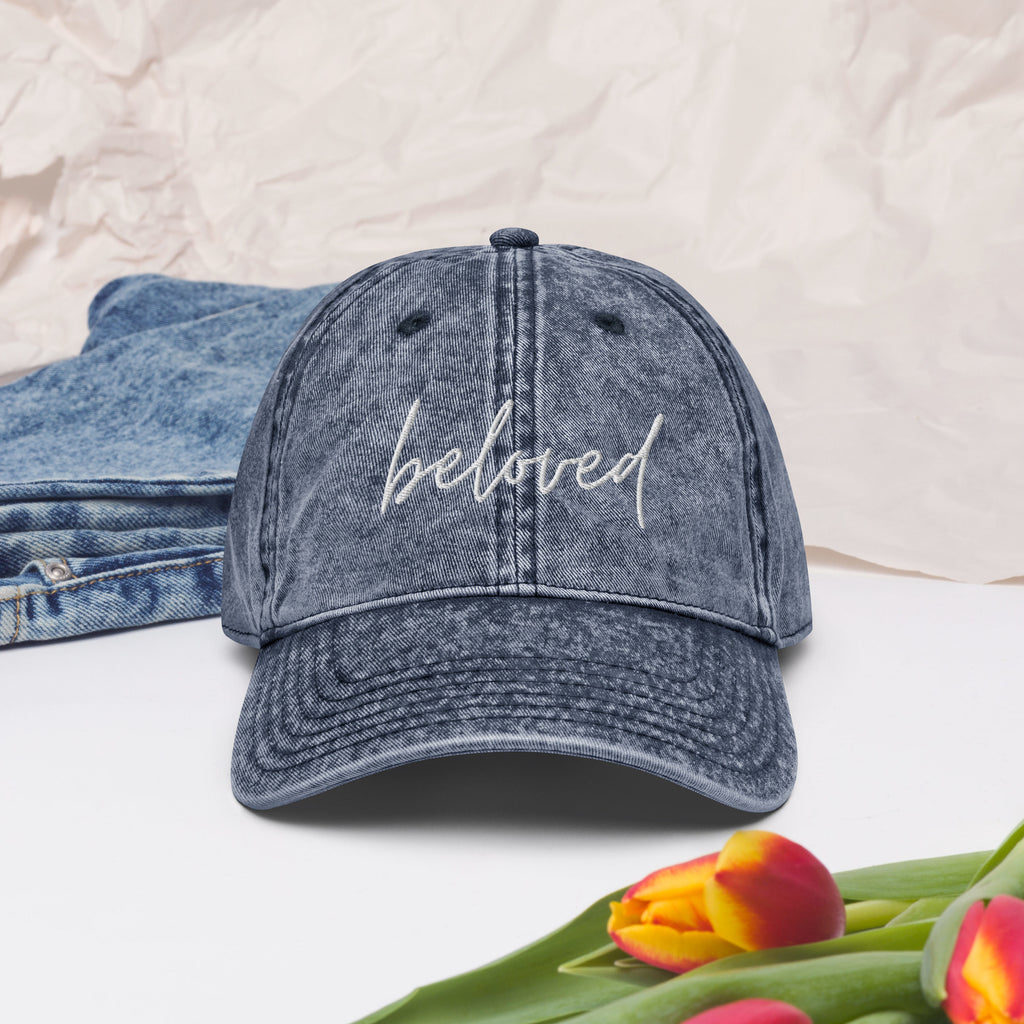 Vintage Washed, Embroidered 'beloved' Baseball Cap