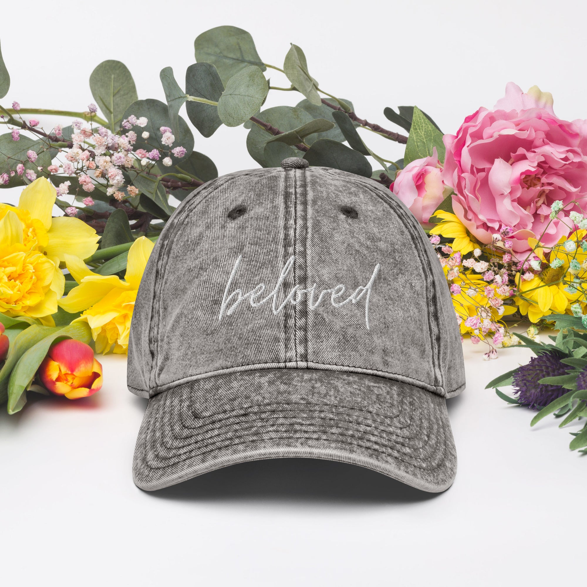 Vintage Washed, Embroidered 'beloved' Baseball Cap