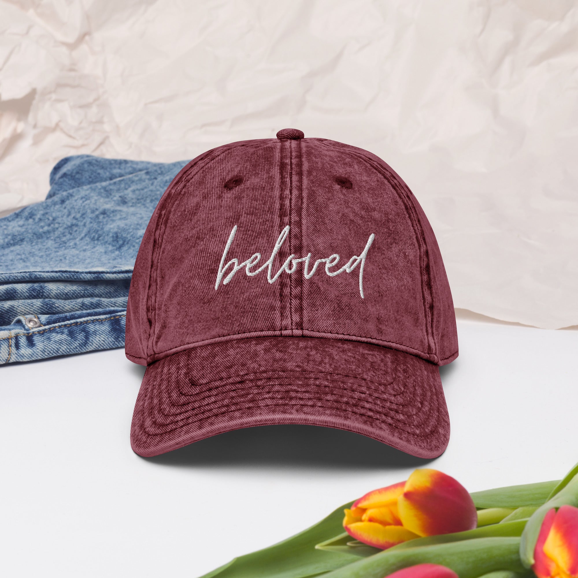 Vintage Washed, Embroidered 'beloved' Baseball Cap