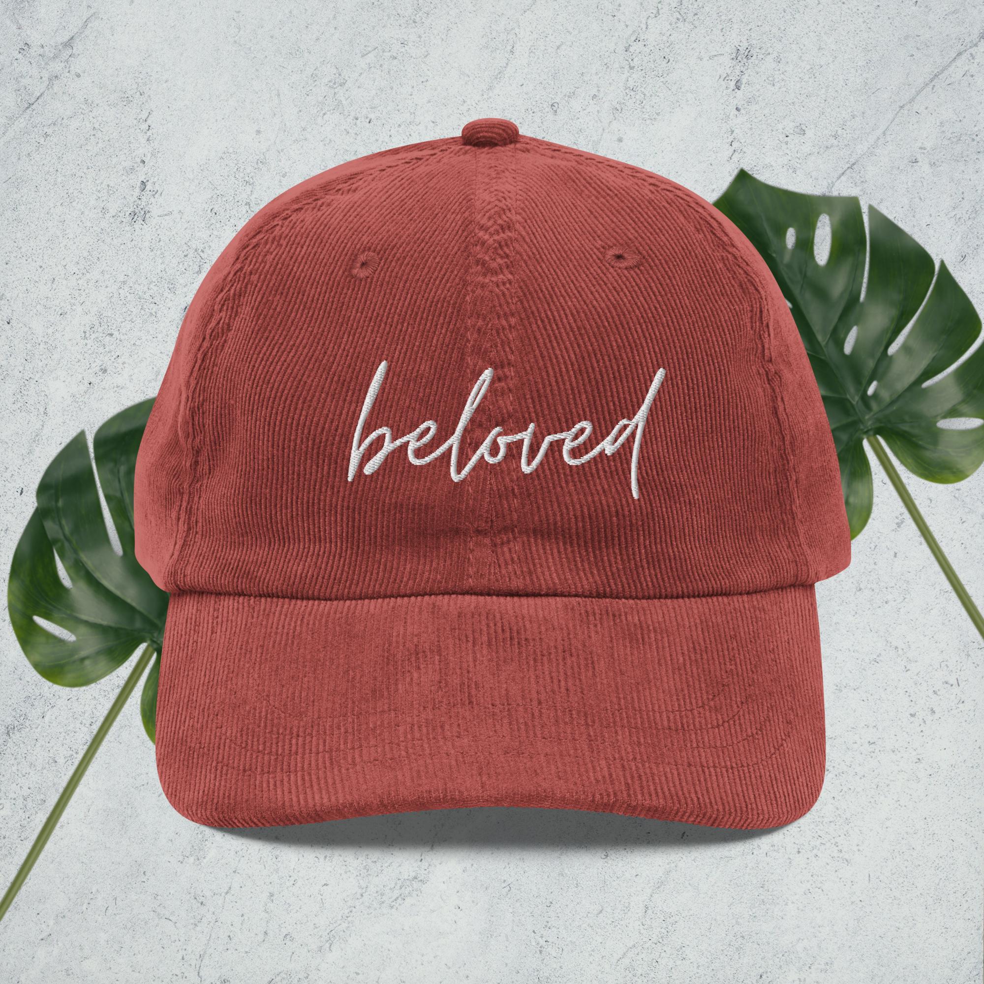 Embroidered 'beloved' Corduroy Cap — Vintage Rust Baseball Hat