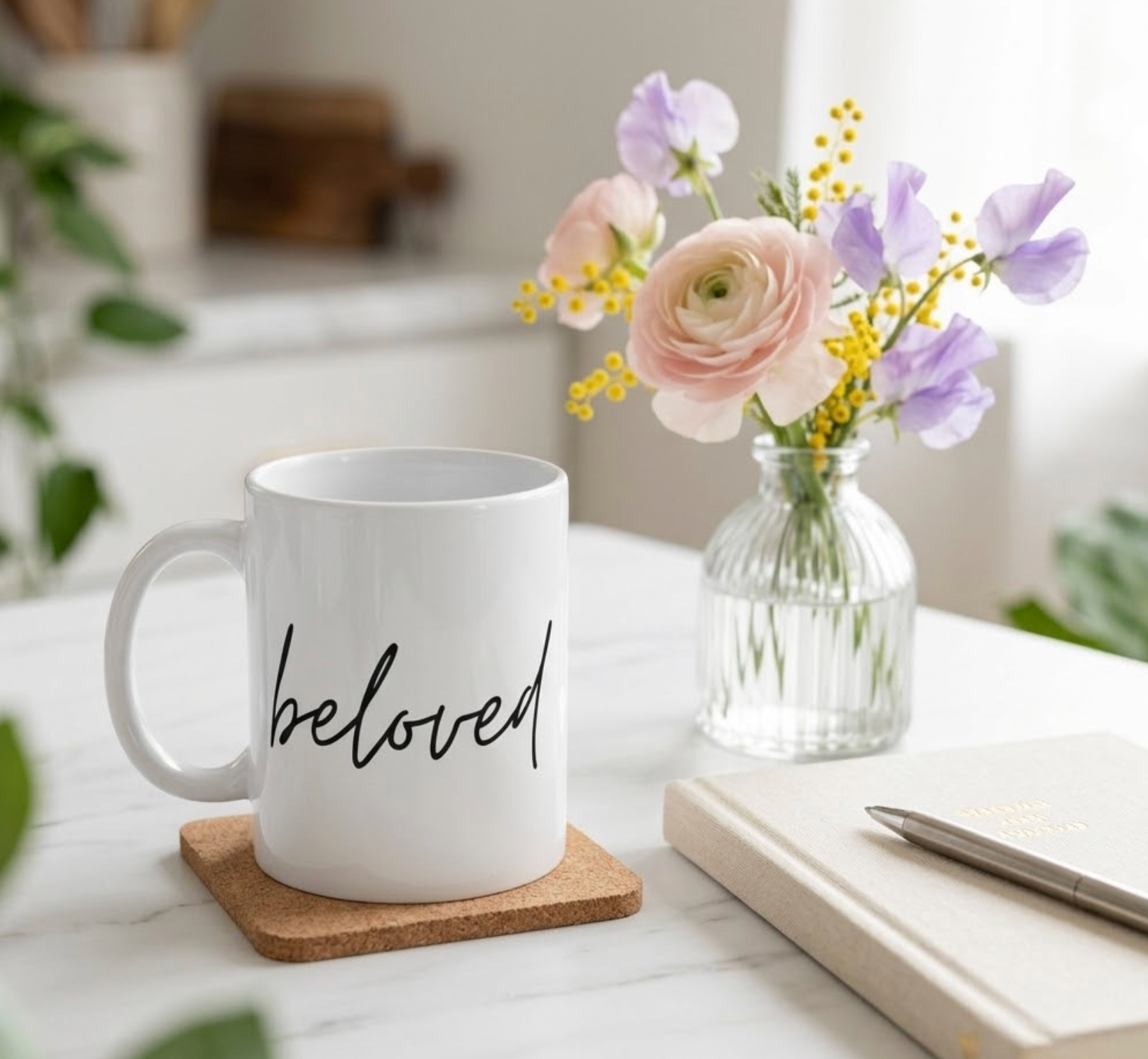 Beloved Script Ceramic Mug — Minimalist Handwritten Coffee Cup (11oz & 15oz)