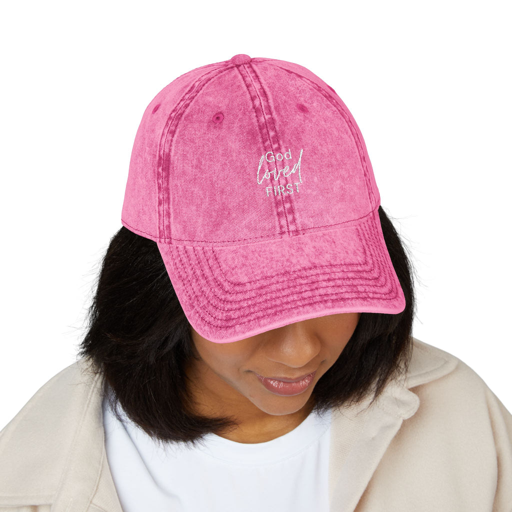 Embroidered ‘God loved first’ Vintage Washed Cap