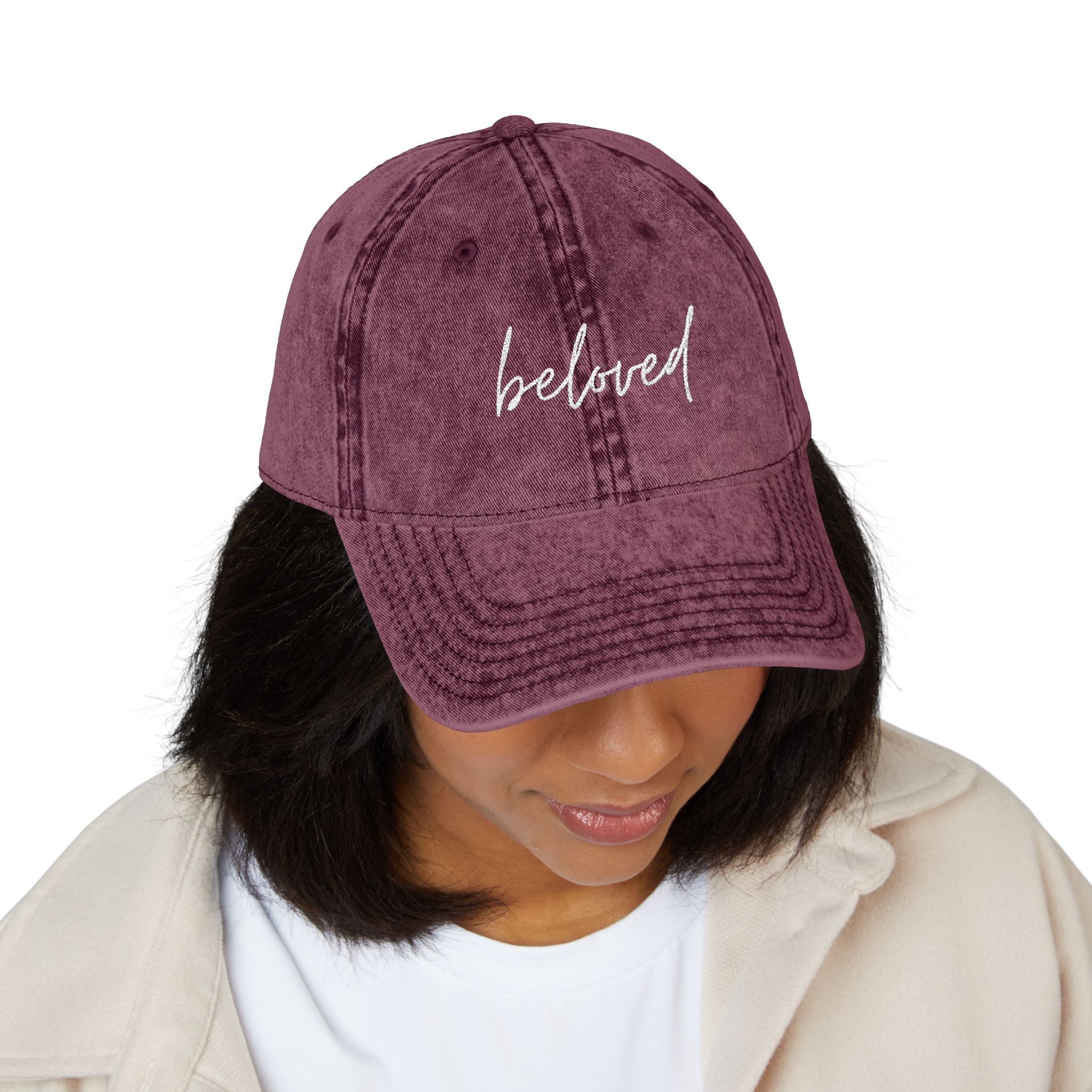 Vintage Washed, Embroidered 'beloved' Baseball Cap