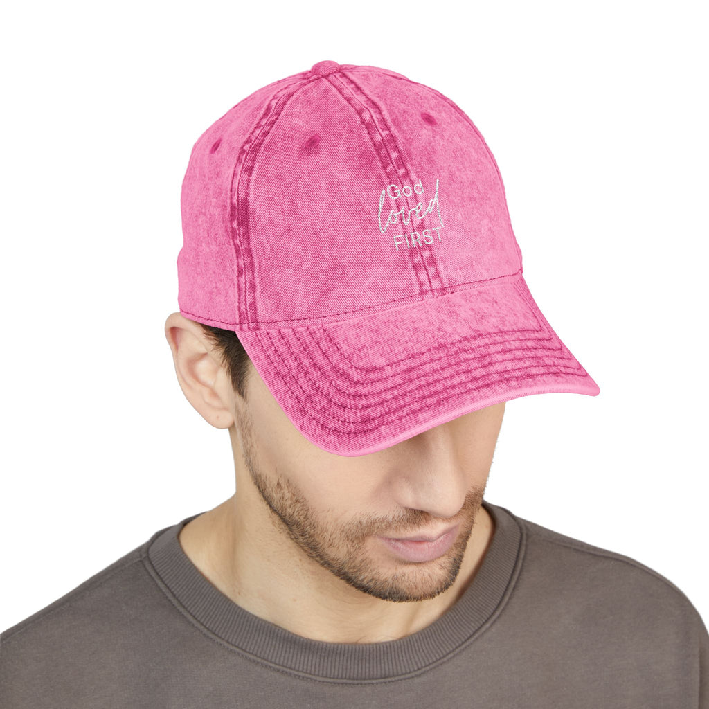 Embroidered ‘God loved first’ Vintage Washed Cap