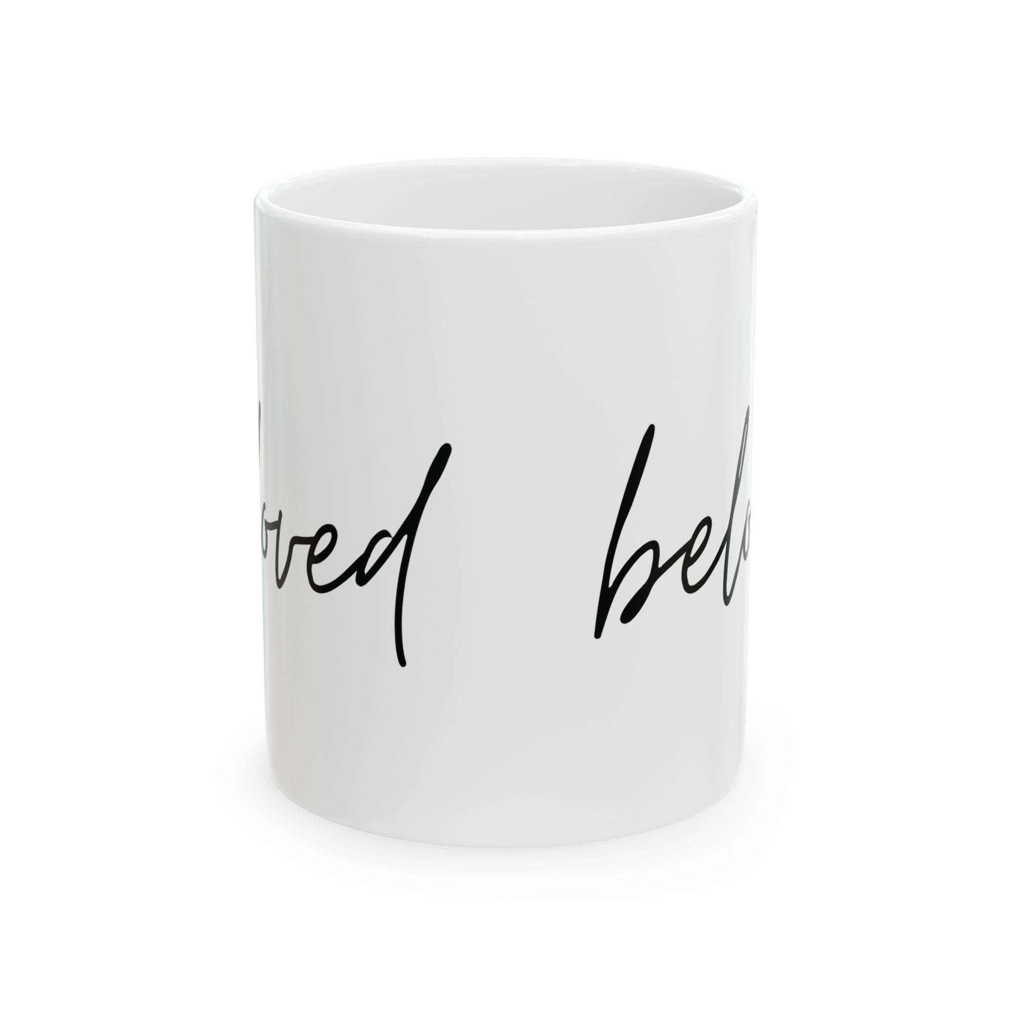 Beloved Script Ceramic Mug — Minimalist Handwritten Coffee Cup (11oz & 15oz)