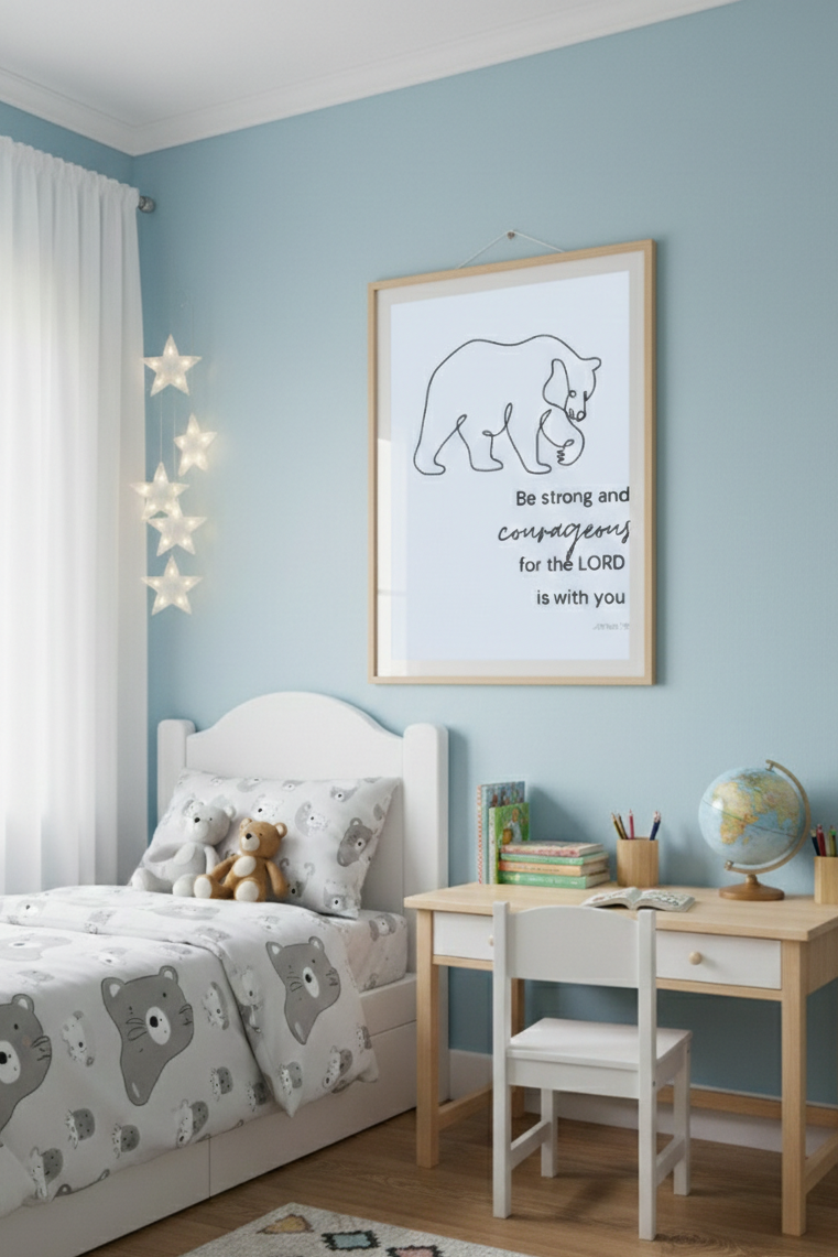 Art - Courageous Bear, Joshua 1:9 - Framed