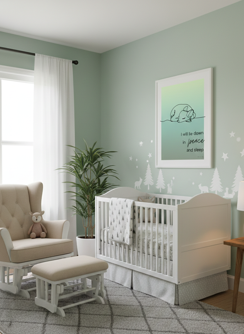 Art - Deer Sleeps, Green Gradient - Framed