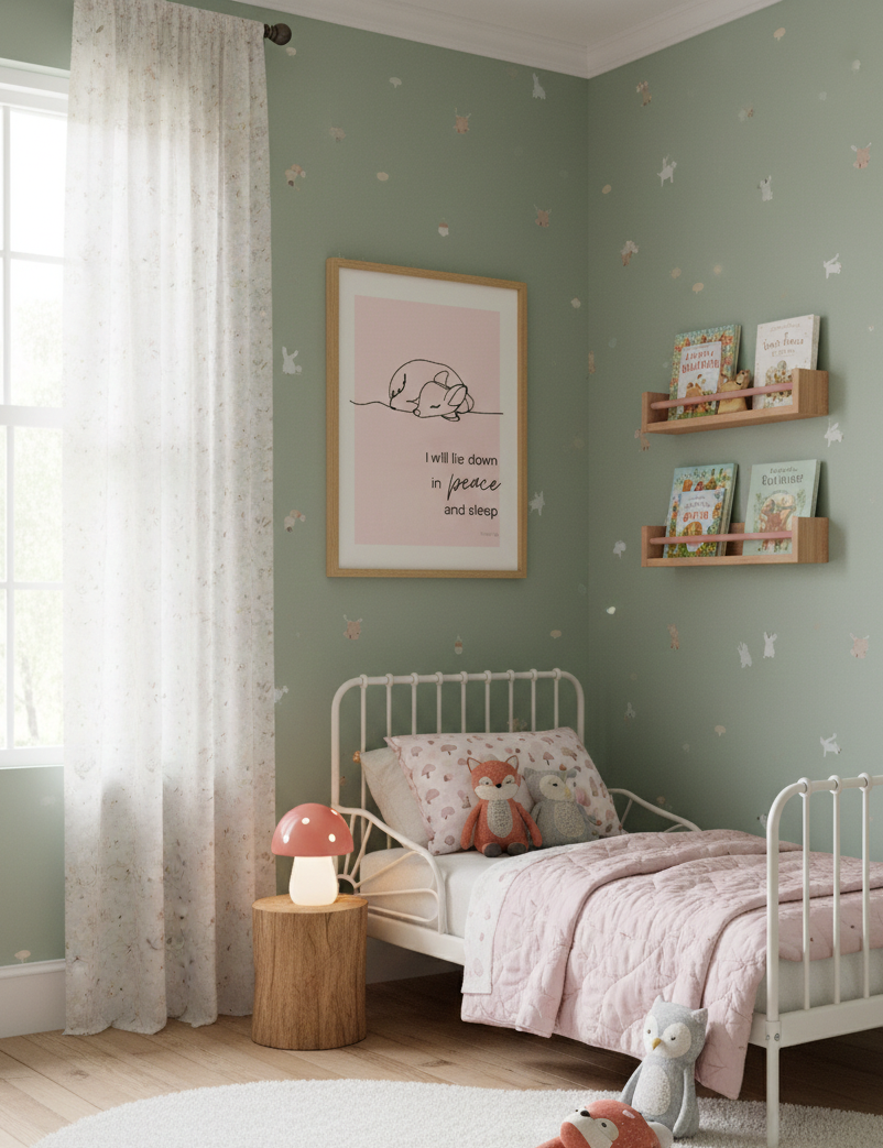 Peaceful Deer Sleeps, Pink - Framed